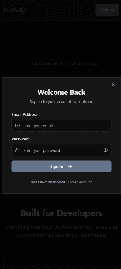 ProFolioHub protected sign-in screen